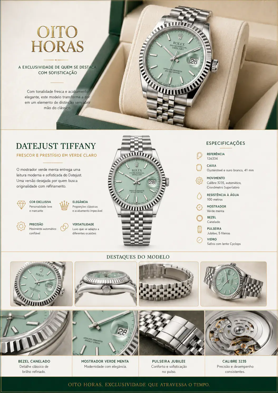 Apresentação Rolex Datejust Tiffany — Verde Claro
