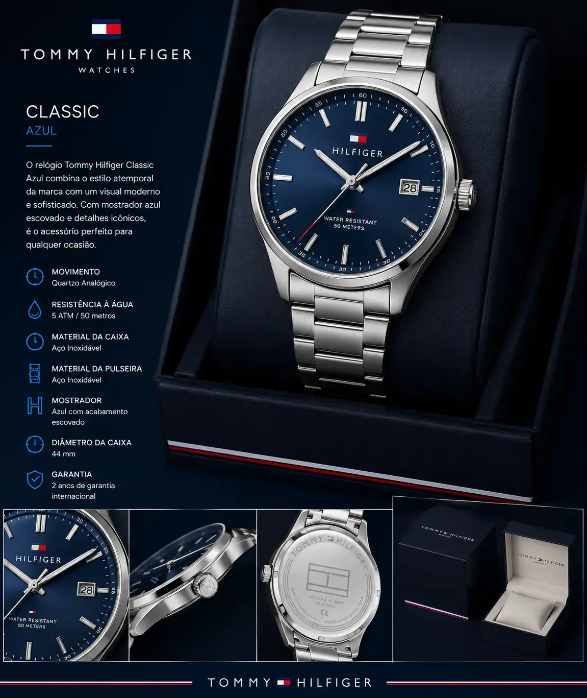 Apresentação Tommy Hilfiger Classic Azul — Couro